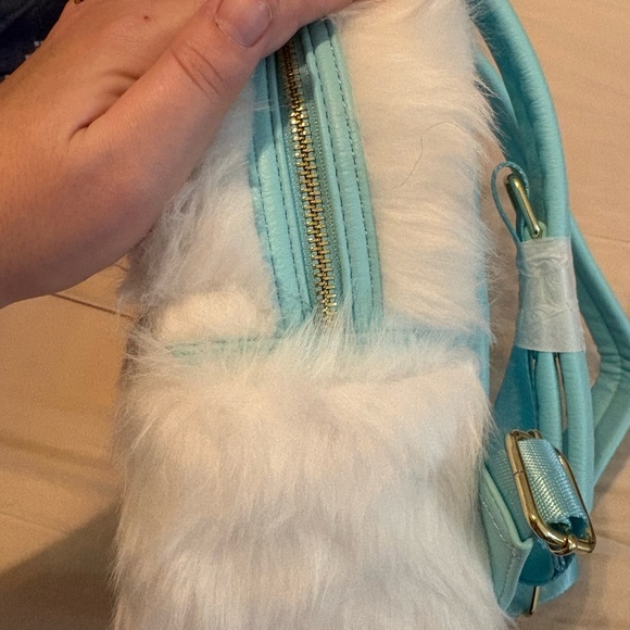 Loungefly White Furry Yeti Backpack with Pink and Blue Goggle Patch - Picture 4 of 4